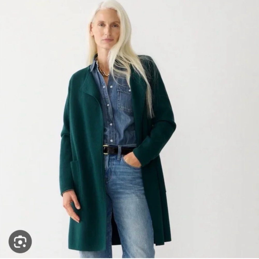 J Crew Juliette Collarless Sweater Blazer Dark Green Small